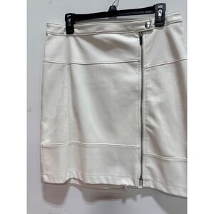 Premise White Faux Leather Suede Patchwork‎ Mini Skirt Size 8 Zipper Detail